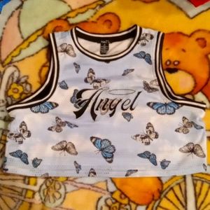 Black and blue butterfly detailed cropped tanktop